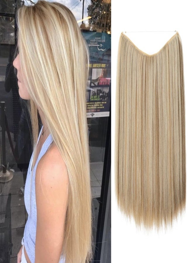 SARLA Invisible Wire Hair Extensions Straight Long Synthetic Hairpieces 22 inch Adjustable Transparent Headband for Women Bahama Beige - Image 1